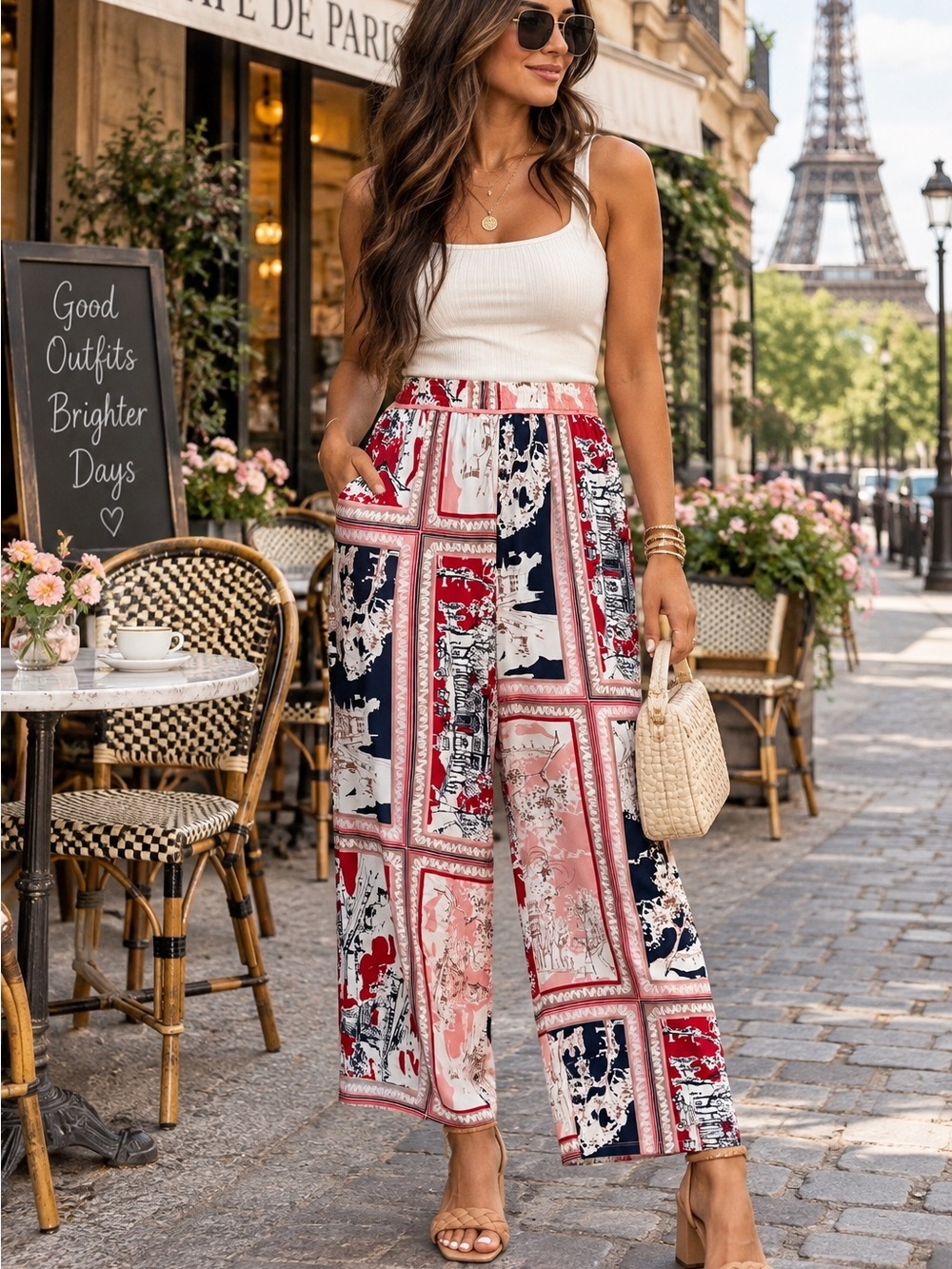 NWT Anthropologie Maeve Printed Pull-On Pants Red Pink Navy L
